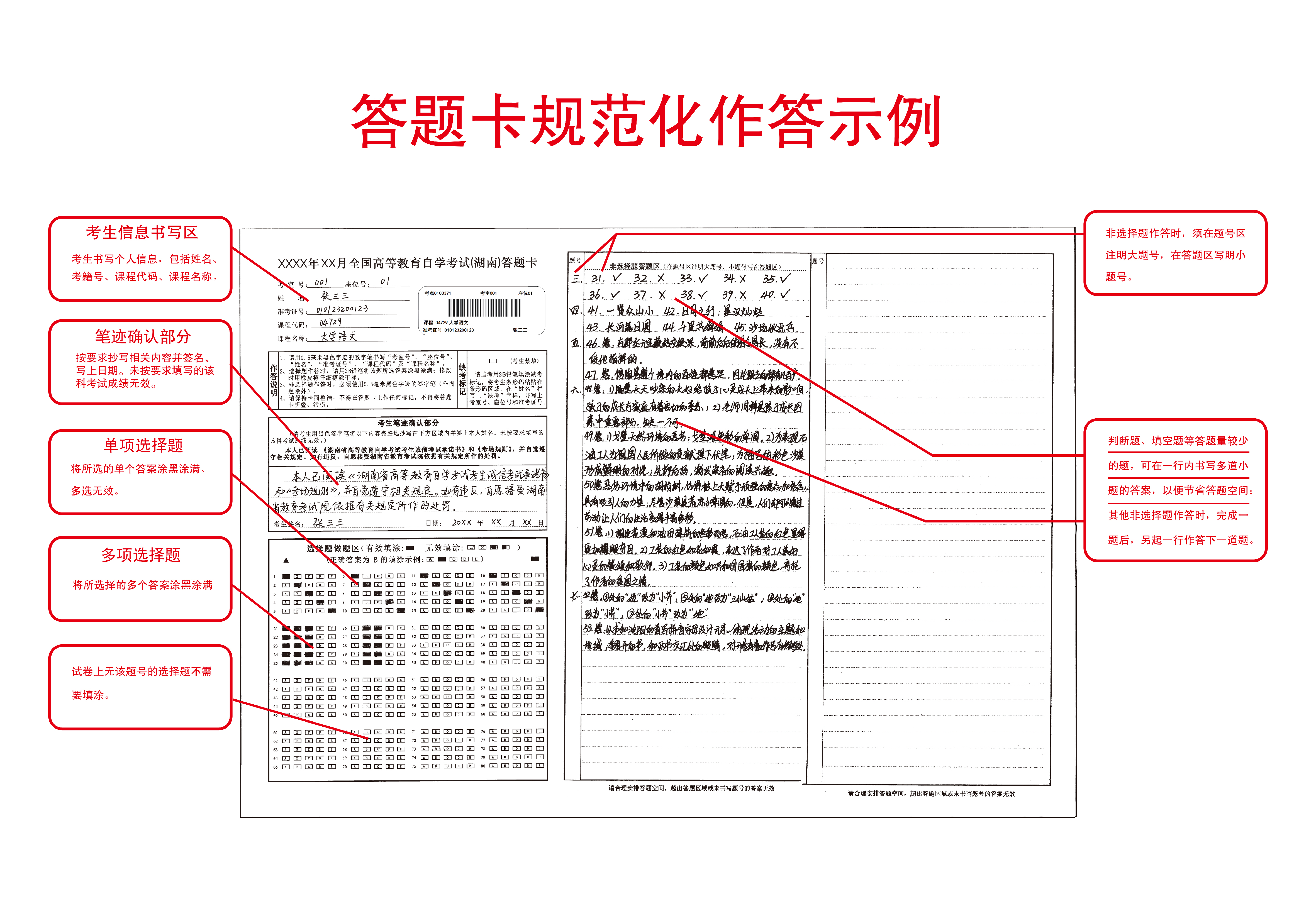 湖南省高等教育自学考试答题卡规范参考模板(图1)